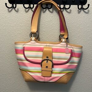 Coach Hampton Soho N2M053-1889 Multi-Stripe Canvas Leather Vintage Shoulder Bag